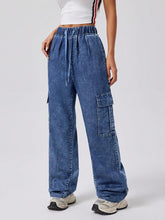 Retro Elastic Waist Loose Straight Cargo Jeans