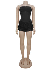 Sexy Strapless Lace-Up Ruffle Hem Mini Dress