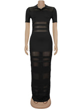 Sexy See-Through Striped Sheer Party Club Maxi Dress