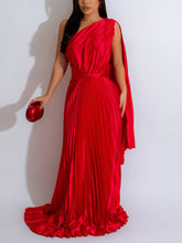 Sexy Single Shoulder Cinched Waist Pleated Maxi Dress