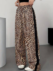 Casual Leopard Print Wide Leg Trousers