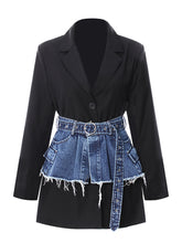 Casual Blazer and Denim Short Skirt Suit