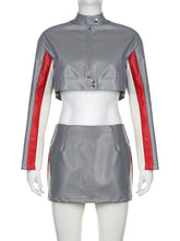 PU Leather Top Skirt Suit