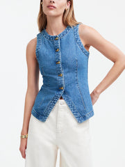 Casual Denim Crewneck Vest Waistcoat