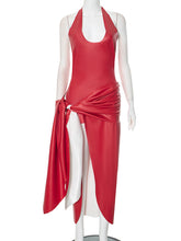 Sexy Backless PU Leather High Split Dress