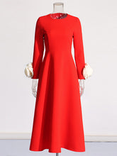 Elegant Round Neck Flower Embellished Maxi Dress