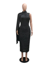 Round Collar Sleeveless Faux Fur Patchwork Midi Dress
