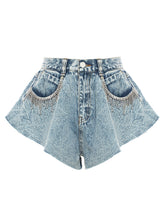 Casual Ruffle Hem Denim Shorts