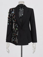 Fashion Bead-embellished Peplum Irregular Slim Blazer