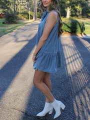 Front Tie Sleeveless Casual Denim Dress