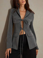 Fashion Front Hollow Out Lace-up Design Blazer