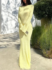 Sexy Backless Bell Sleeve Bodycon Maxi Dress