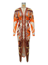 V-neck Print European Style Split Dress