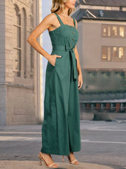 Fashion Sleeveless Single-breasted Strap Jumpsuit