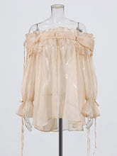 Fashion Off Shoulder Mesh Ruffle Tops