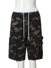 Casual Camo Print High Waist Drawstring Shorts