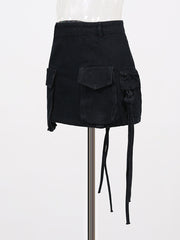 Low-rise Lace-up Cargo Denim Miniskirt