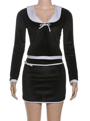 Elegant Velvet Crop Top Mini Skirt Casual Set