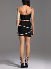 Rhinestone Embellished Tube Cropped Skirt Sets