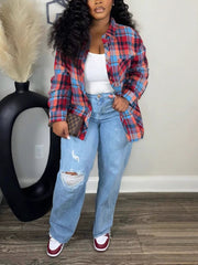 Casual Plaid Lapel Button Up Loose Shirt
