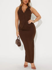 Fashion Sleeveless Vest Long Skirt Two Piece Set