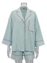 Casual Lapel Nightwear Shorts Cotton Sleepwear Suit