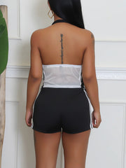 Casual Print Mesh Patchwork Sleeveless Vest Shorts Sets
