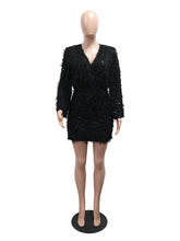 Sexy Deep V Neck Long Sleeve Sequin Mini Dress