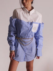 Fashion Patchwork Stripe Loose Shirt