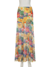 Casual Tie-Dye Print High Waist Mesh Long Skirt