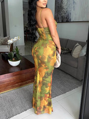 Sexy Tie-dye Spaghetti Strap Bodycon Maxi Dress
