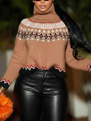 Fashion Jacquard Turtleneck Knit Pullover Sweater