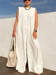Solid Color Sleeveless Wide Leg Jumpsuits