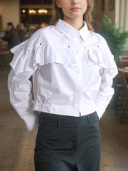 Solid Casual Patchwork Folds Shirt