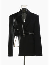 PU Leather Patchwork Irregular Loose Blazer