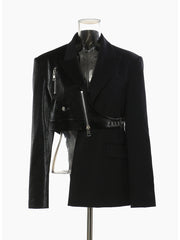 PU Leather Patchwork Irregular Loose Blazer