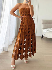 Sexy Strapless Circle Hollow out Maxi Dress