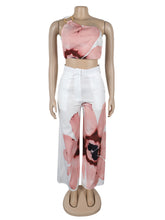 Sexy Print Crop Tops Wide Leg Pants Set