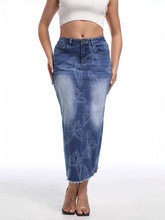 Fashion Butterfly Print Denim Long Skirt