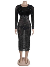 Sexy Rhinestone See Through Feather Bodycon Dress