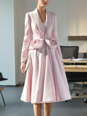 Elegant Floral Applique Blazer and Midi Skirt Sets