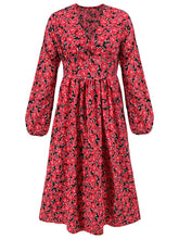 Elegant Floral Print V Neck High Waist Dress