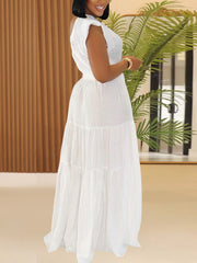 Casual Oblique Collar Patchwork High Waist Maxi Dress