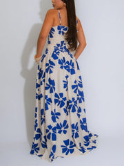 Casual Print Strap Top Swinging Skirt Two Piece Set