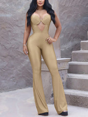Sexy Hollow out Bodysuit Flared jumpsuit