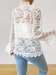 Casual Flare Sleeve Ruffle Trim Sheer Lace Jacket