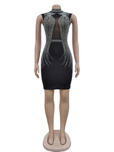 Sexy Mesh Sheer Rhinestones Mini Dress