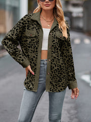 Fashion Leopard Print Button Down Shacket Jacket