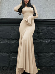 Sexy Round Neck Lace-up Flared Sleeve Slim Dress