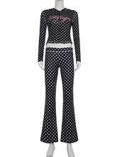Sexy Polka Dot Hooded Cropped Top Flare Pants Sets